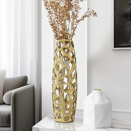 Golden Hollow Ceramic Vase