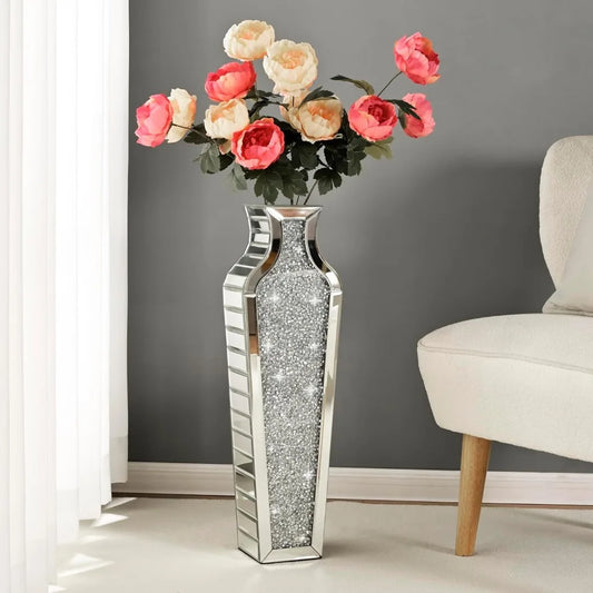 Crushed Diamond Mirrored Tall Floor Vase