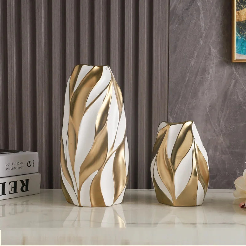 Golden Sound Wave Ceramic Vase