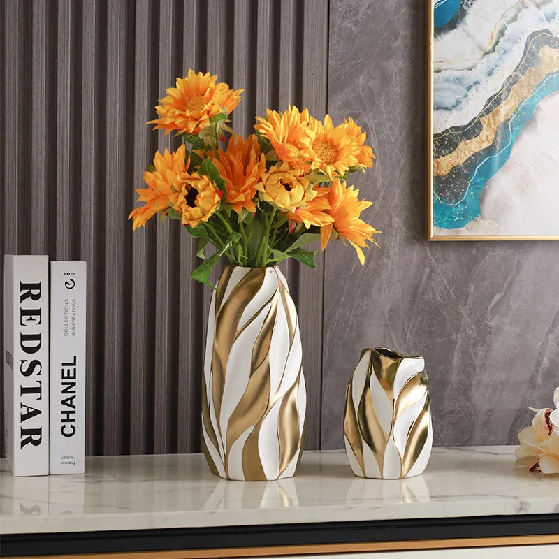 Golden Sound Wave Ceramic Vase