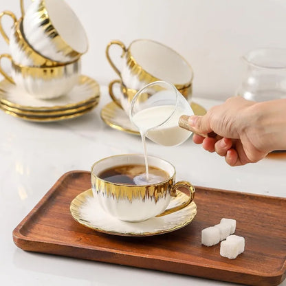 Golden Trim Porcelain Cups with Saucers