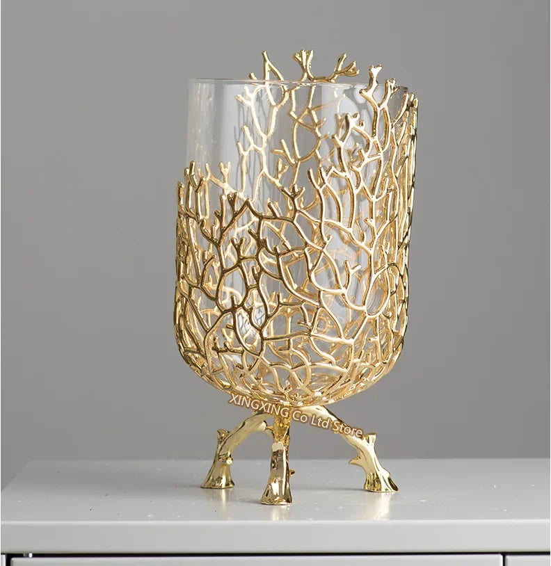 Gold Coral, Leaf, or Branches Glass Vase