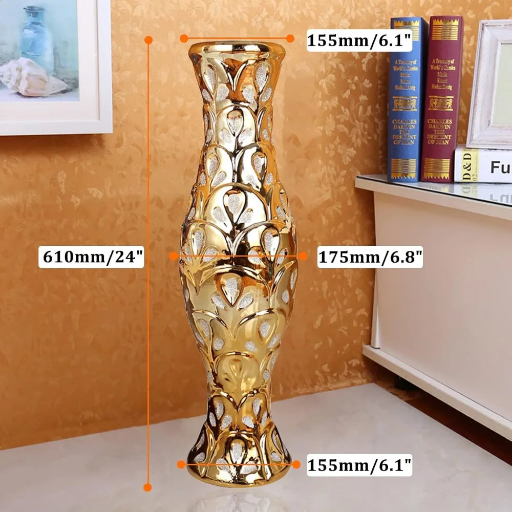 24" Gold Flower Tall Ceramic Vase