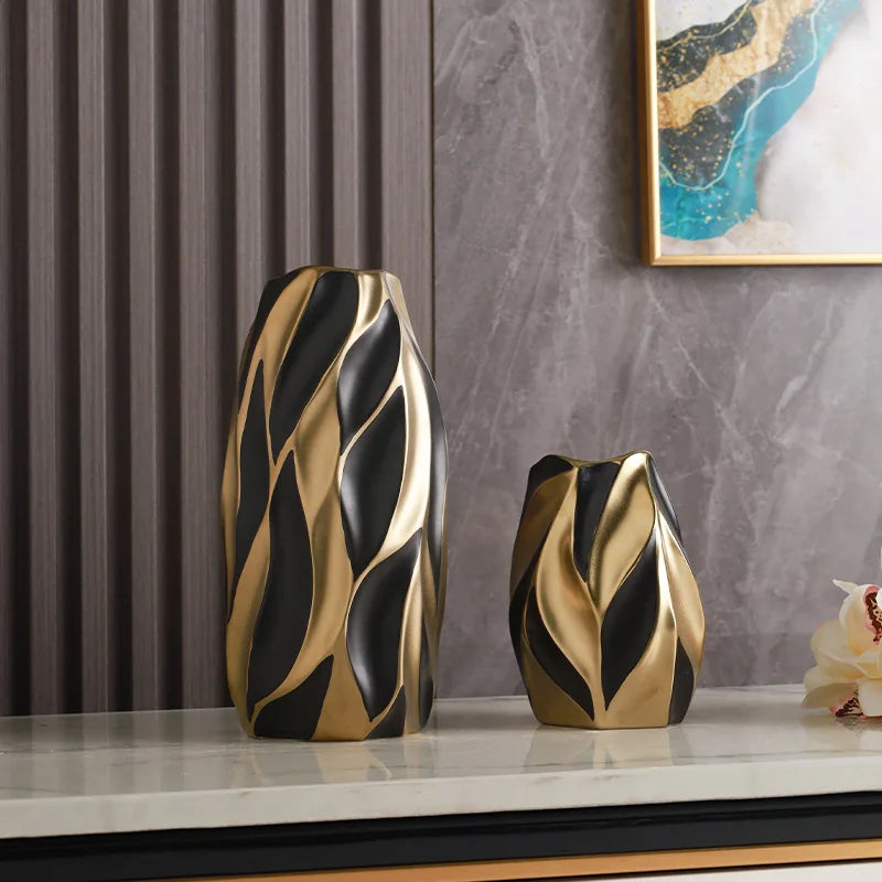 Golden Sound Wave Ceramic Vase