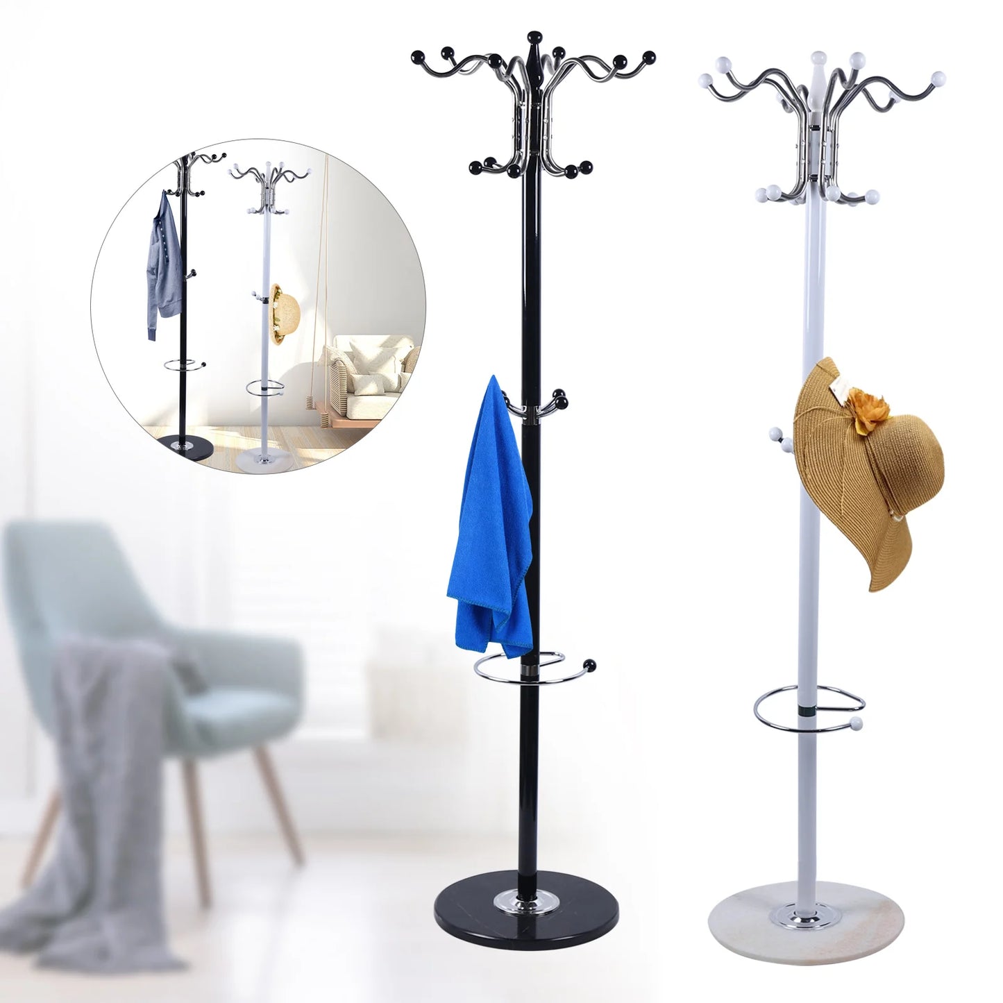 16 Hooks Metal Coat Rack