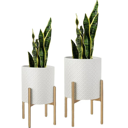 Gold Metal Geometric Accents Planters (Set of 2)