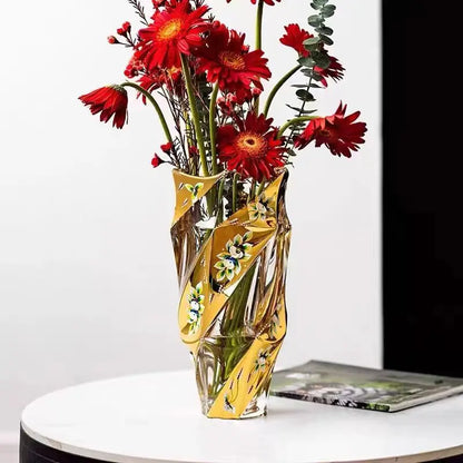 Gold Painted Floral Crystal Vase