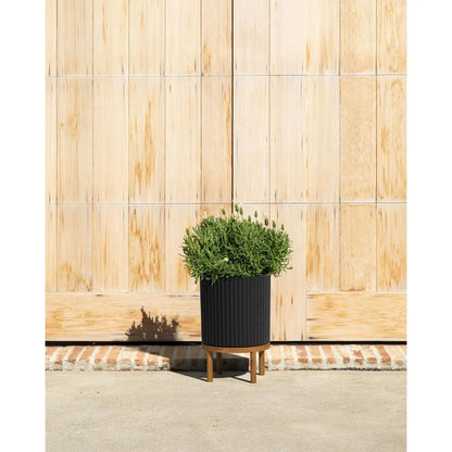 Raised Demi Round Planter with Wooden Stand