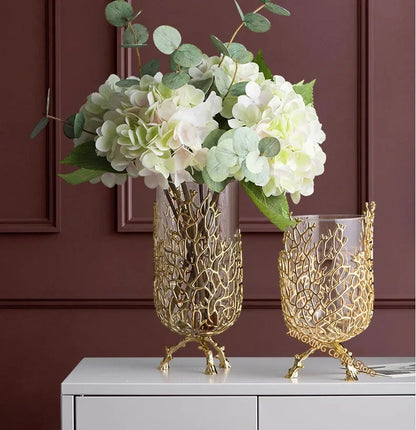 Gold Coral, Leaf, or Branches Glass Vase