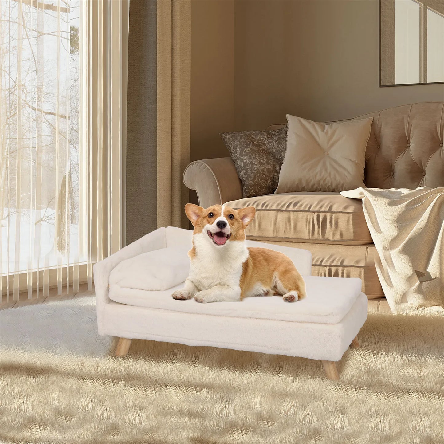 Cozy Pet Sofa Bed with Sturdy Wood Legs