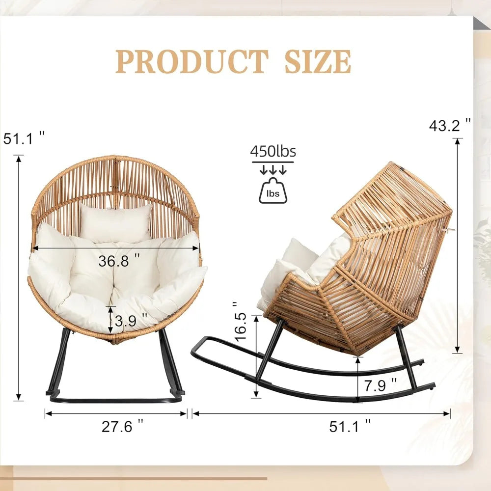 Wicker Egg Rattan Rocking Chair with Cushion