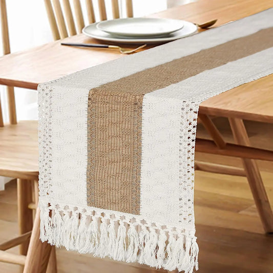 Tide Breeze Boho Macramé Table Runner – Cotton Linen Blend