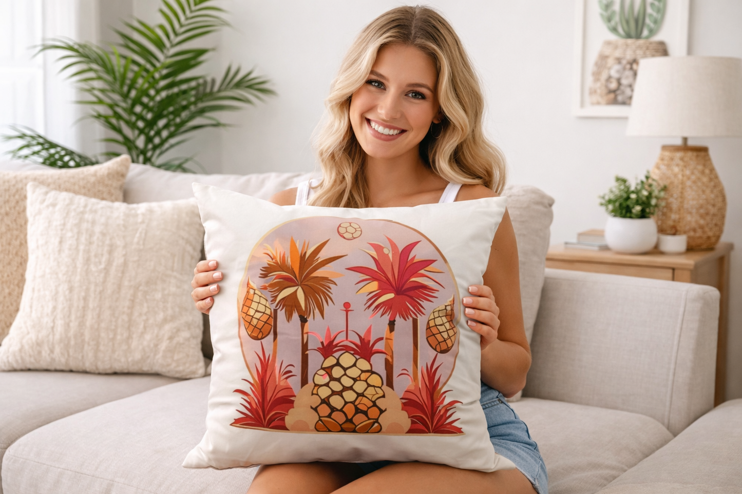 Tropical Pineapple Rod Pocket Curtains & Pillow Set – Tropical Window Statement Bundle