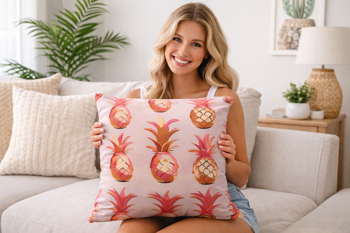 Soft pink tropical pillow pineapple pattern decor