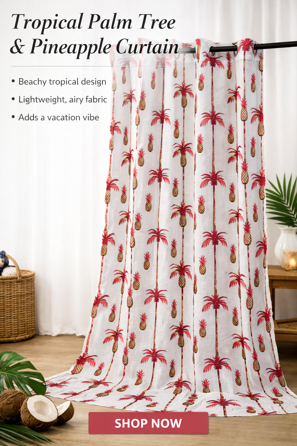 Sheer tropical curtains beach house decor palm design