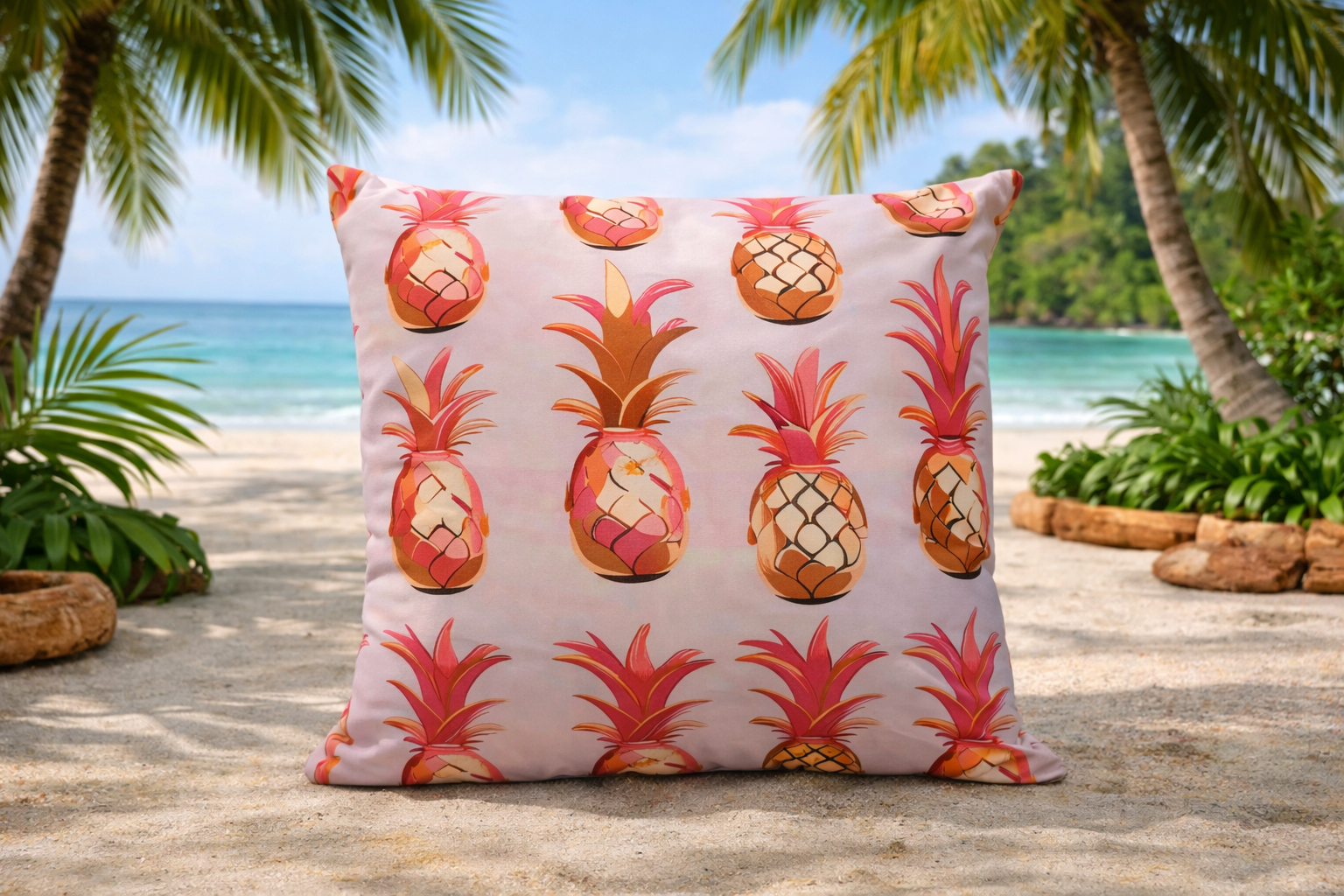 Tropical pineapple pillow blush coastal home decor