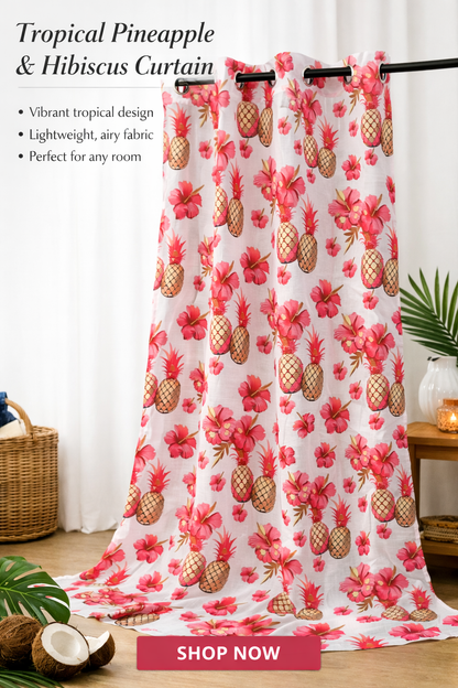 tropical hibiscus curtains with pineapple design coastal decor