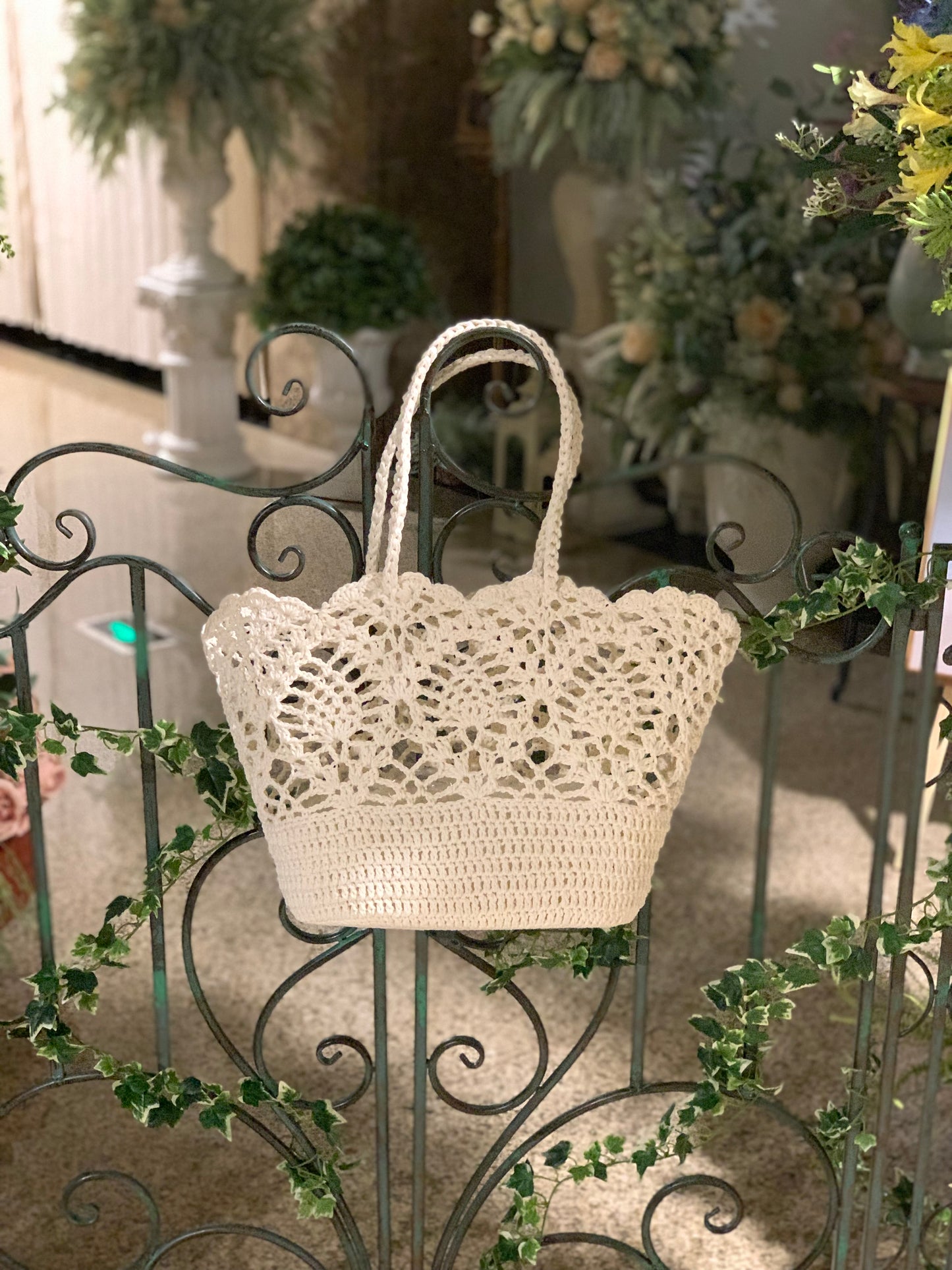 Handmade Woven Boho Round Crochet Beach Tote Bag
