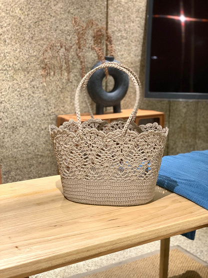 Handmade Woven Boho Round Crochet Beach Tote Bag