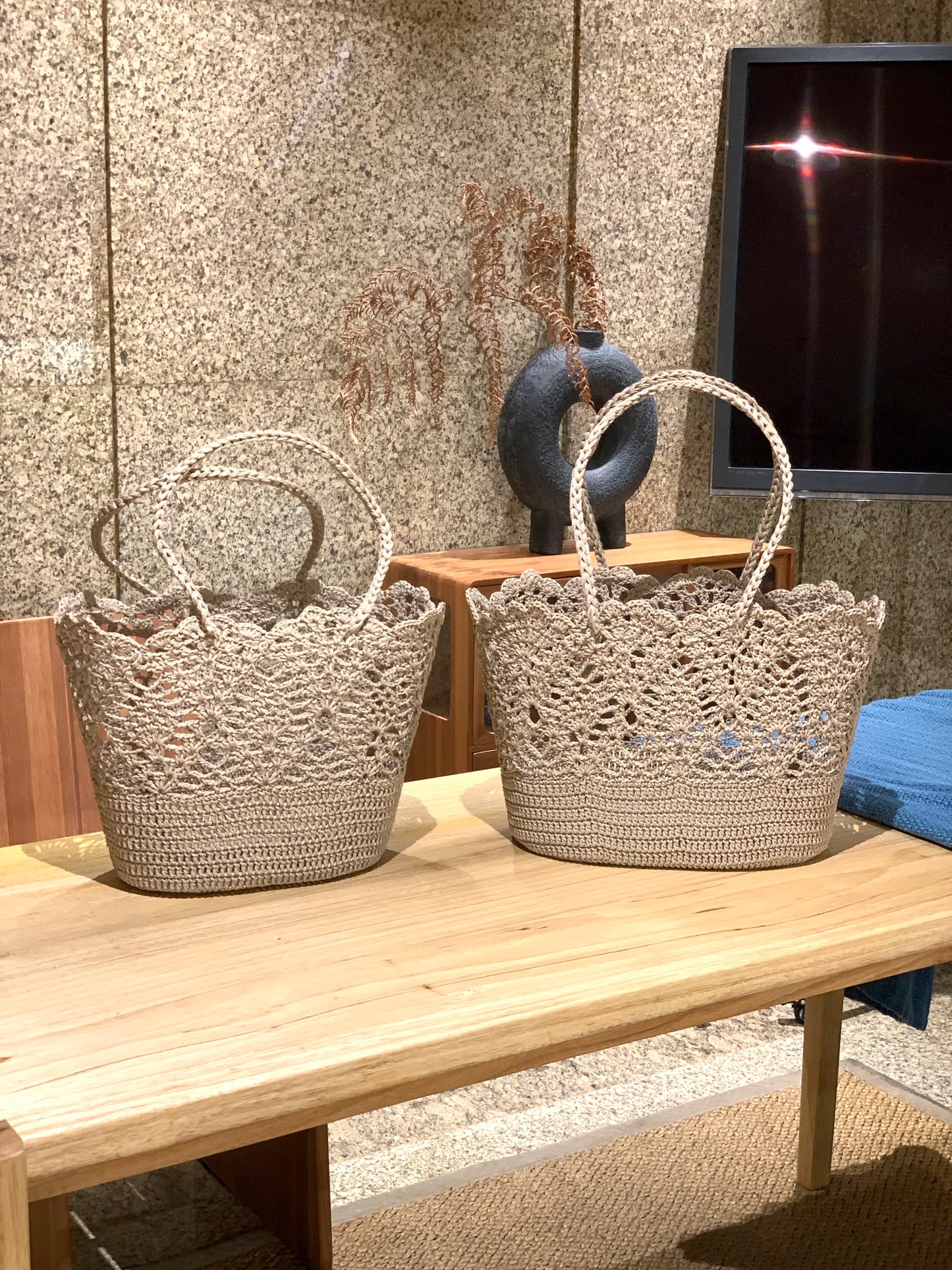Handmade Woven Boho Round Crochet Beach Tote Bag